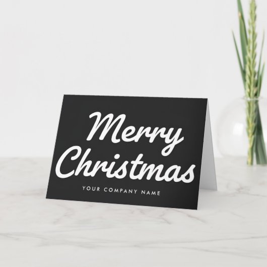 White on Black Retro Script Merry Christmas シーズンカード (正面)