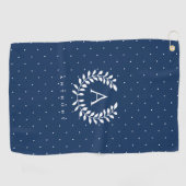 White On Blue Laurel Monogram Polka Dot Pattern ゴルフタオル (横)