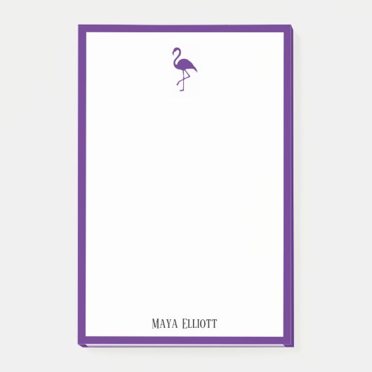 White on Bright Purple Flamingo & 縁ど with Name ポストイット (正面)