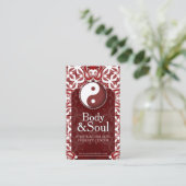White on Deep Red New Age Yin Yang Geometry 名刺 (スタンド正面)