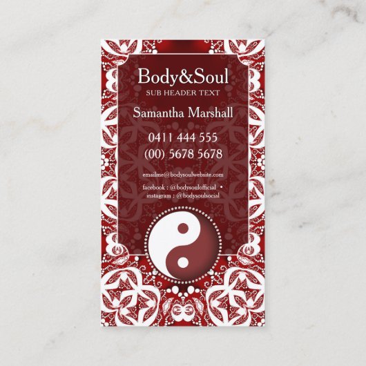 White on Deep Red New Age Yin Yang Geometry 名刺 (裏面)