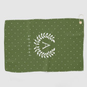 White On Green Laurel Monogram Polka Dot Pattern ゴルフタオル (横)
