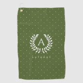 White On Green Laurel Monogram Polka Dot Pattern ゴルフタオル (正面)