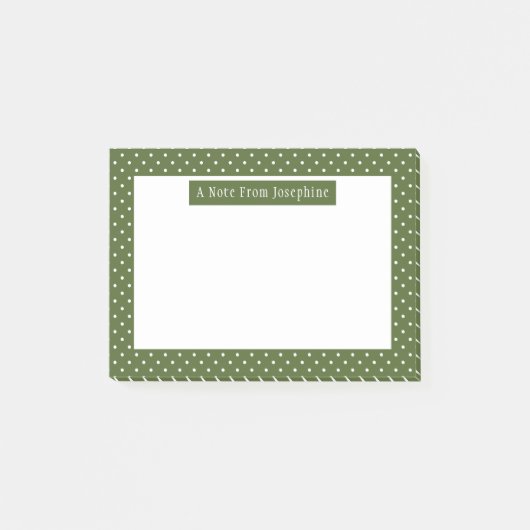 White On Olive Green Polka Dots Pattern And Text ポストイット (正面)