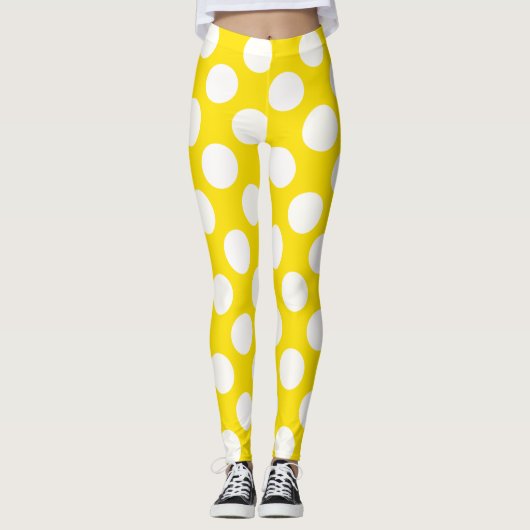White On Yellow Polka Dot Leggings レギンス (正面)
