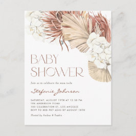 White Orchid and Dried Palm Boho Baby Shower インビテーションポストカード