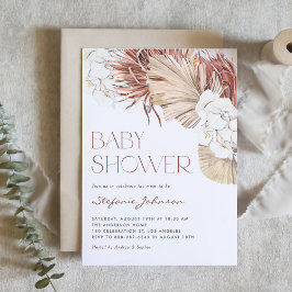 White Orchid and Dried Palm Boho Baby Shower 招待状
