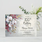 White Orchid Floral 100th Birthday Party 招待状 (スタンド正面)