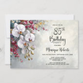 White Orchid Floral 85th Birthday Party 招待状 (正面)