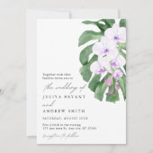 White Orchid on Tropical leaf script wedding 招待状 (正面)