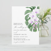 White Orchid on Tropical leaf script wedding 招待状 (スタンド正面)