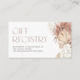 White Orchid Palm Leaves Boho Baby Shower Registry エンクロージャーカード