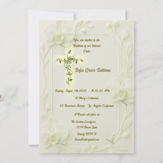 White Orchid & Vine Baptism  招待状 (正面)