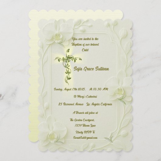 White Orchid & Vine Baptism  招待状 (正面/裏面)
