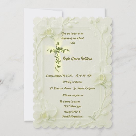 White Orchid & Vine Baptism  招待状 (正面)