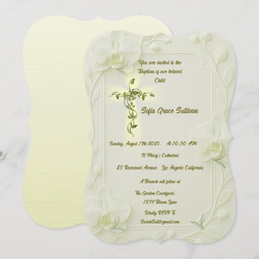 White Orchid & Vine Baptism  招待状 (正面/裏面)