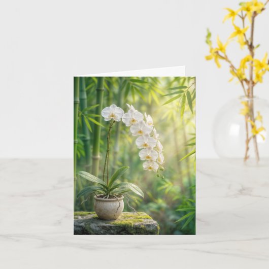 White Orchids and Bamboo Note Card カード (黄色い花)
