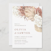 White Orchids and Dried Palm Leaves Boho Wedding 招待状 (正面)