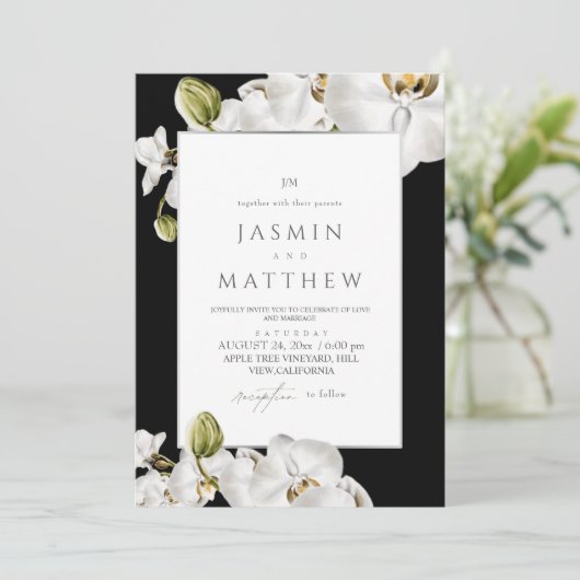 White Orchids Frame Elegant Wedding 招待状 (スタンド正面)