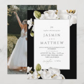 White Orchids Frame Elegant Wedding 招待状 (正面/裏面)