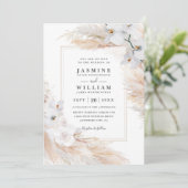 White Orchids Roses Pampas Grass QR Code Wedding 招待状 (スタンド正面)