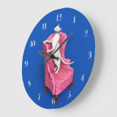 White oriental cat round clock ラージ壁時計 (傾斜)