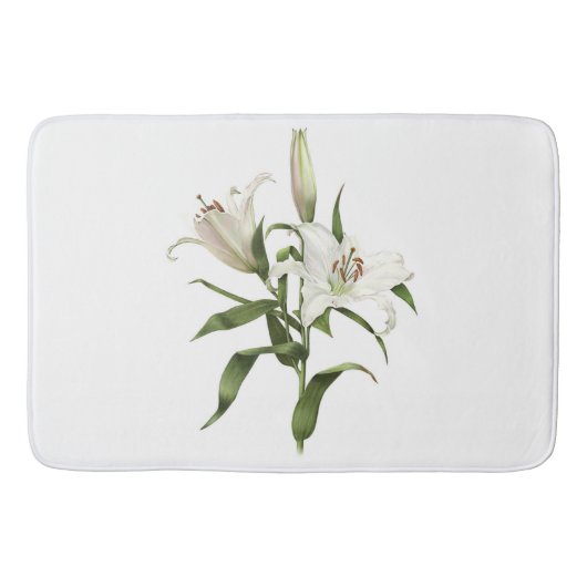 White Oriental Lily Botanical Art バスマット (正面)