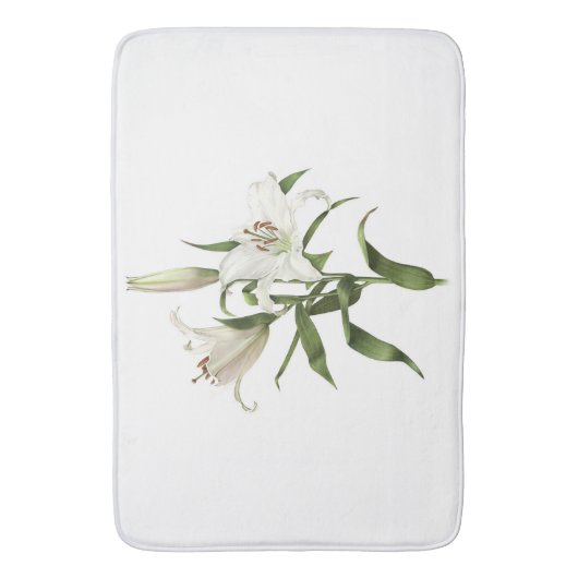White Oriental Lily Botanical Art バスマット (正面縦)