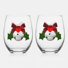 White Ornament and Holly Drinkware Set ステムなしワイングラス