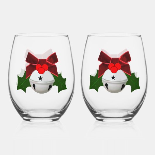 White Ornament and Holly Drinkware Set ステムなしワイングラス (正面)