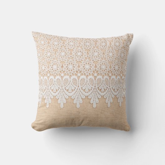 White Ornamental Lace over fabric design クッション (正面)