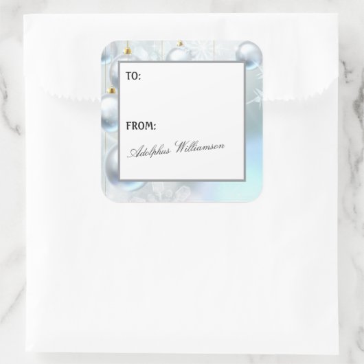 White Ornaments Christmas Gift Label スクエアシール (バッグ)