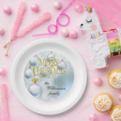 White Ornaments Merry Christmas - Personalize ペーパープレート (パーティー)