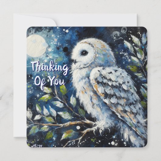 White Owl Moonlight Thinking of You Greeting Card (正面)