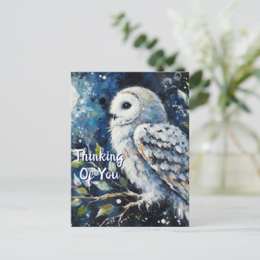 White Owl Moonlight Thinking of You Greeting Card ポストカード (スタンド正面)