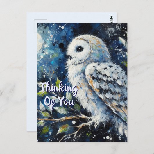 White Owl Moonlight Thinking of You Greeting Card ポストカード (正面/裏面)