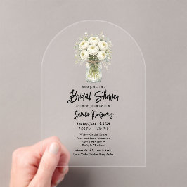 White Palette Ranunculus Mason Jar Bridal Shower アクリル招待状
