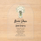 White Palette Ranunculus Mason Jar Bridal Shower アクリル招待状 (正面)