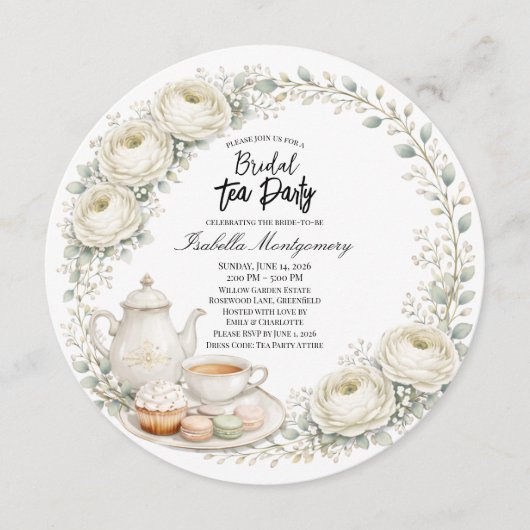 White Palette Tea Party Bridal Shower 招待状 (正面)