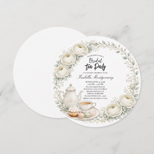 White Palette Tea Party Bridal Shower 招待状 (正面/裏面)