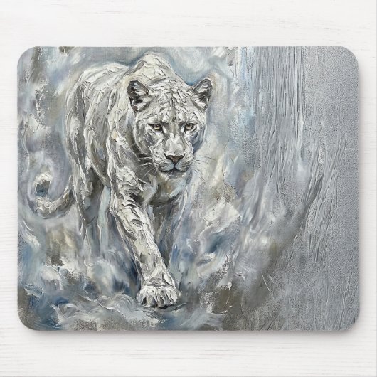 White Panther Mousepad – Ethereal Majesty Desk Art マウスパッド (正面)
