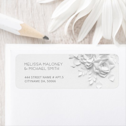 White Paper Cut Roses Minimalist  Wedding ラベル (インサイチュ)