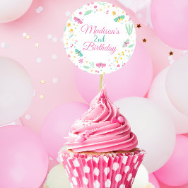 White Pastel Butterfly Girl’s Garden cupcake toppe ラウンドシール