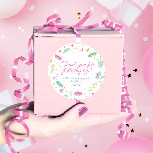 White Pastel Butterfly Girl’s Garden Favor Label ラウンドシール