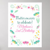 White Pastel Butterfly Girl’s Garden Welcome ポスター (正面)