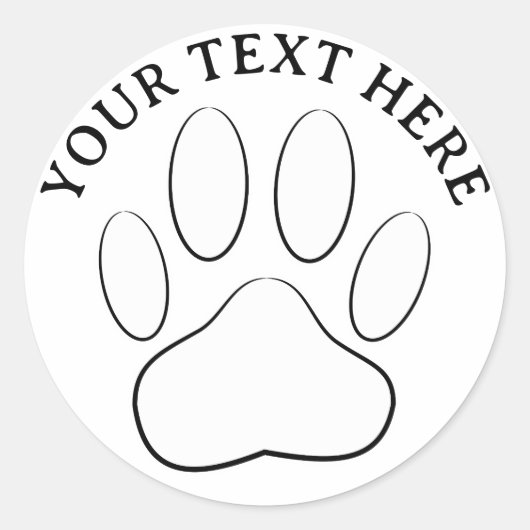 White Paw Print Custom Text Canine Art ラウンドシール (正面)