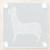 White Paw Print Dog Silhouette Pattern Fabric ガラスコースター (裏面)