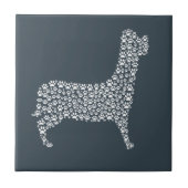 White Paw Print Dog Silhouette Pattern Fabric タイル (正面)