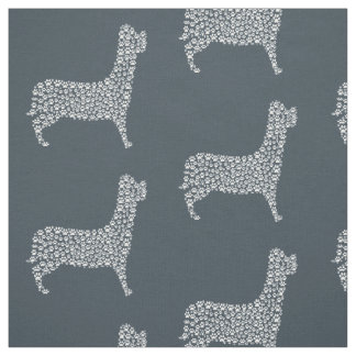 White Paw Print Dog Silhouette Pattern Fabric ファブリック