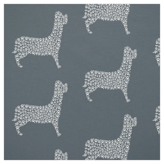 White Paw Print Dog Silhouette Pattern Fabric ファブリック (見本)
